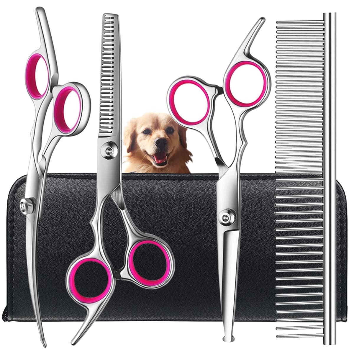 Tinmarda Dog Grooming Scissors Set With Safety Round Tips, Sharp And Durable Titanium Coated Professional Kit For Dogs And Cats