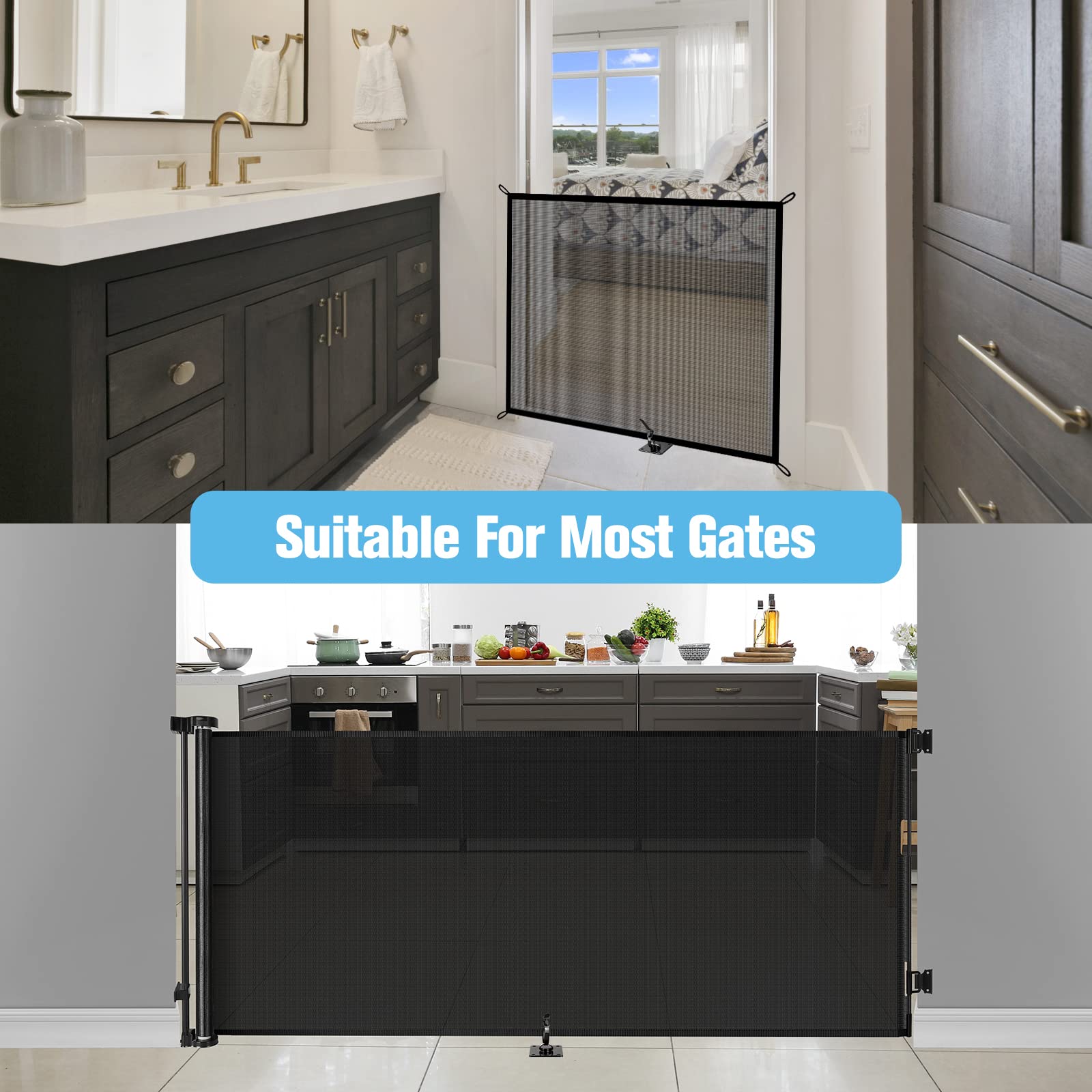 Mesh Dog Gate Floor Adhesive Hooks 2-Pack No Drilling Retractable Baby Gates Hooks Prevent Babies and Pets from Going Under The