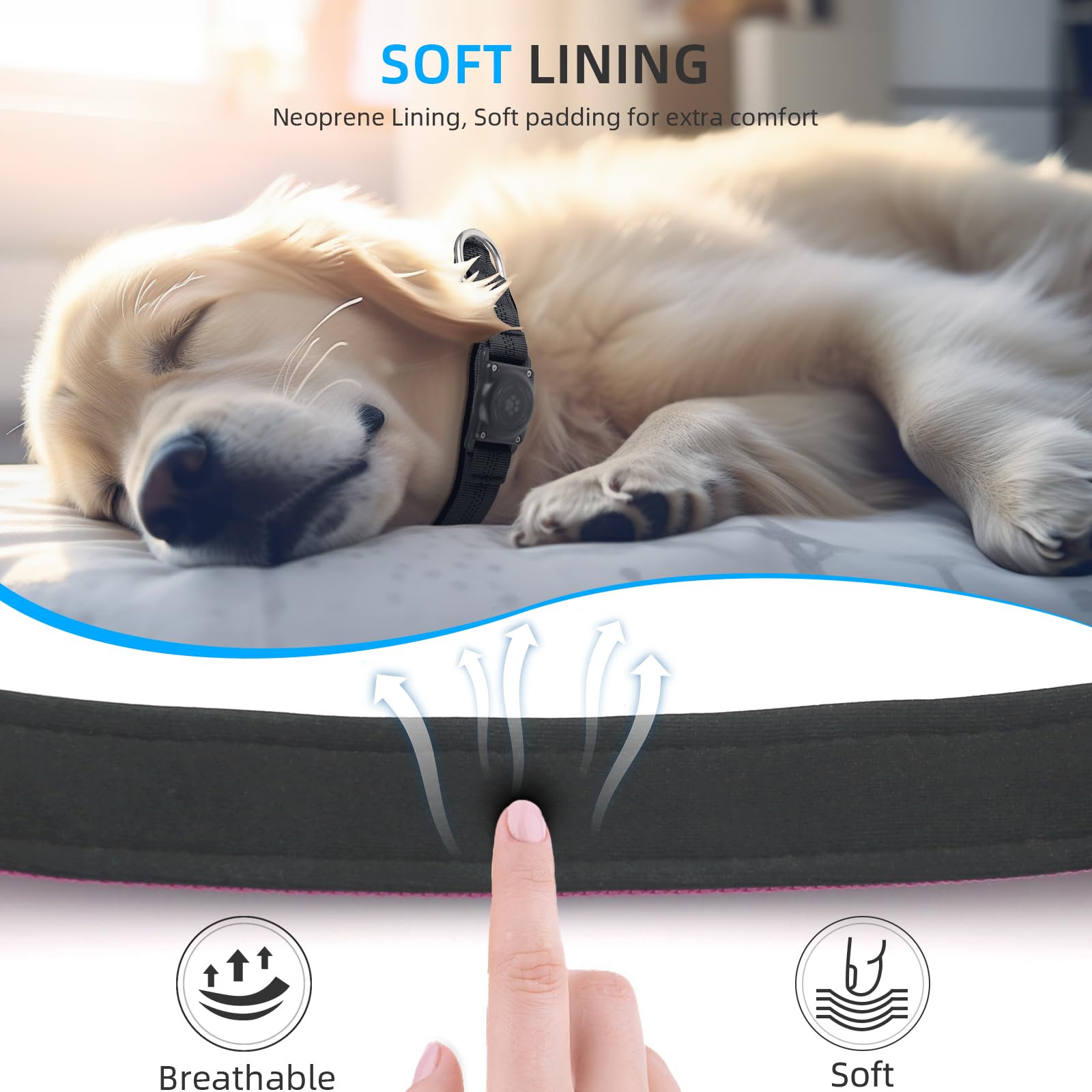 Upgraded Airtag Dog Collar, Ip68 Waterproof Air Tag Dog Collar Holder, Reflective, Ultra-Durable, Comfortable Padded, Heavy Duty Dog Collars For Small Medium Large Dogs (M (12.6'-17.1'), Pink)