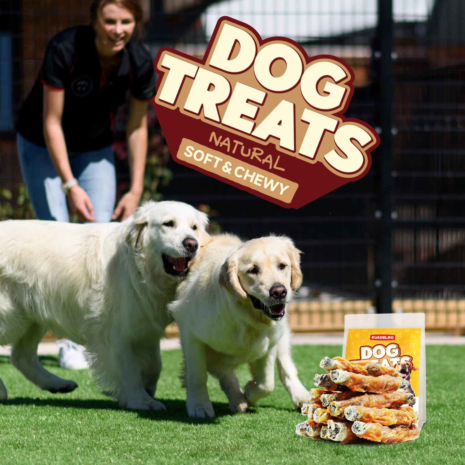 KUADELRO Chicken Wrapped Cod Skin Dog Treats, High Protein Chicken Jerky Chews Rawhide-Free Long-Lasting Dog Training Treats Sna