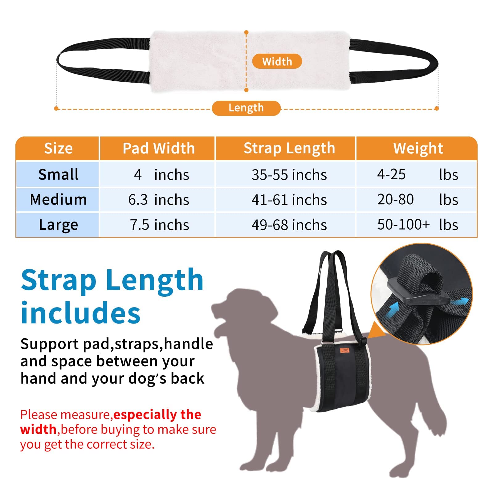 PICK FOR LIFE Large Black Dog Lift Harness - Adjustable Sling for Senior, Injured Dogs, Rehab Support After ACL Surgery