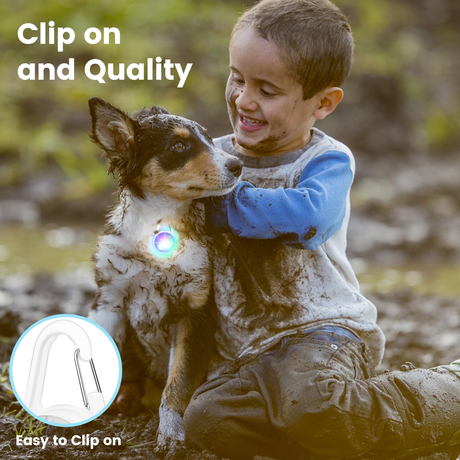 Poeey Dog Collar Light 2Pack Led Rechargeable Clip On With Rgb Color Pet Harness Dog Lights For Night Walking Camping