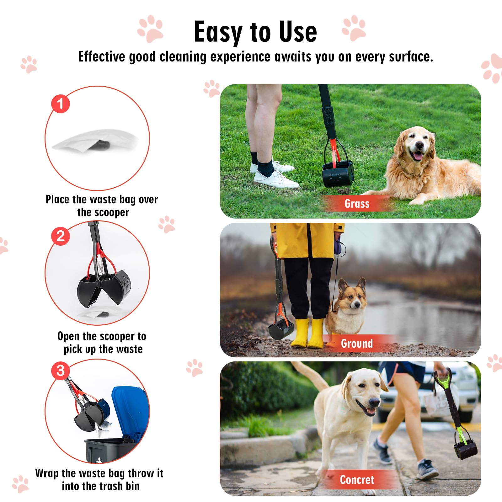 33'' Pooper Scooper 2 Pack, XL Tall Handle No Touch Dog Pooper Scooper for Large Small Dogs, Durable Spring & Lightweight, Large