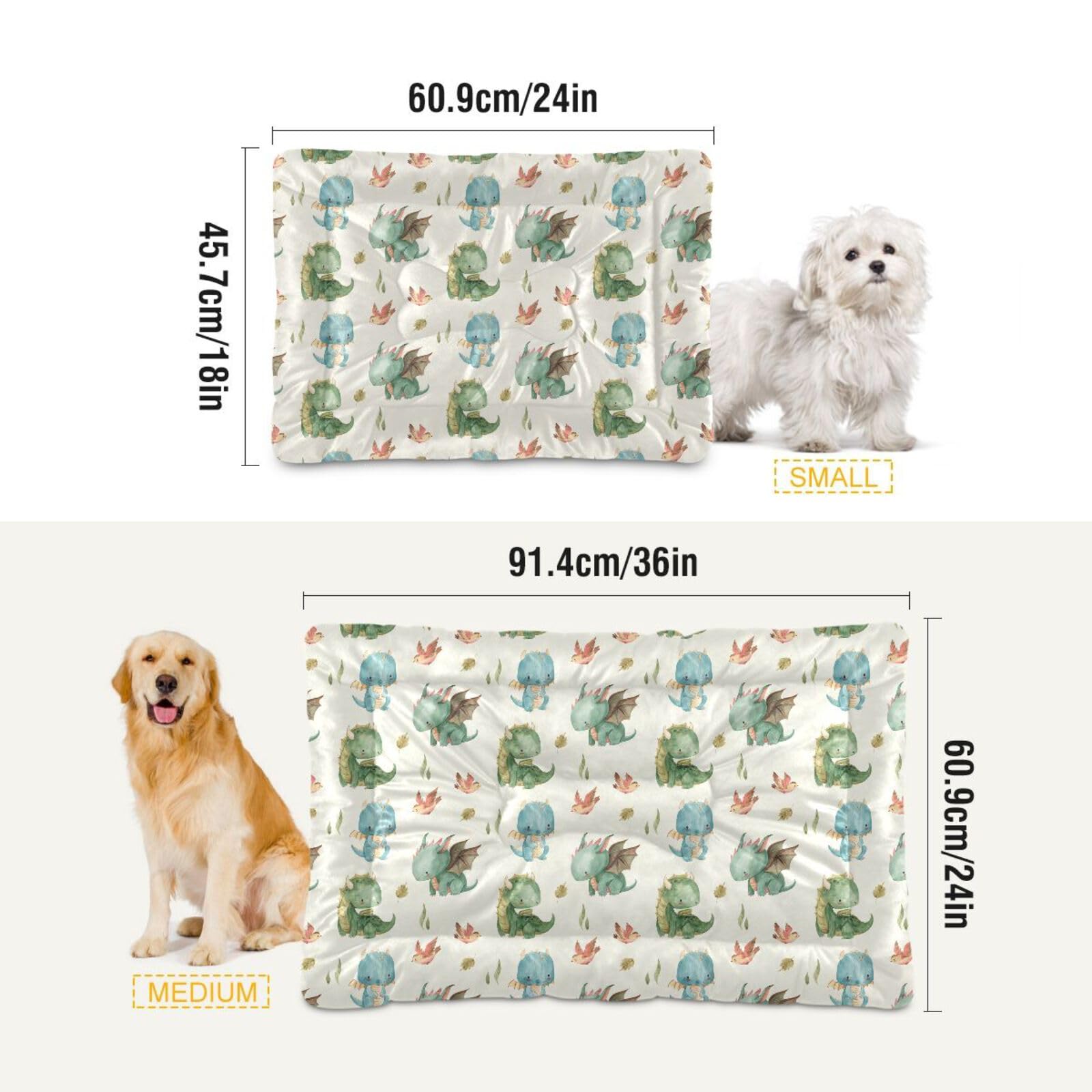Coikll Watercolor Dragon Pet Bed Pad Soft Dog Bed Mat With Anti-Slip Bottom, Machine Washable Crate Pad Mattress For Dog Sleepin