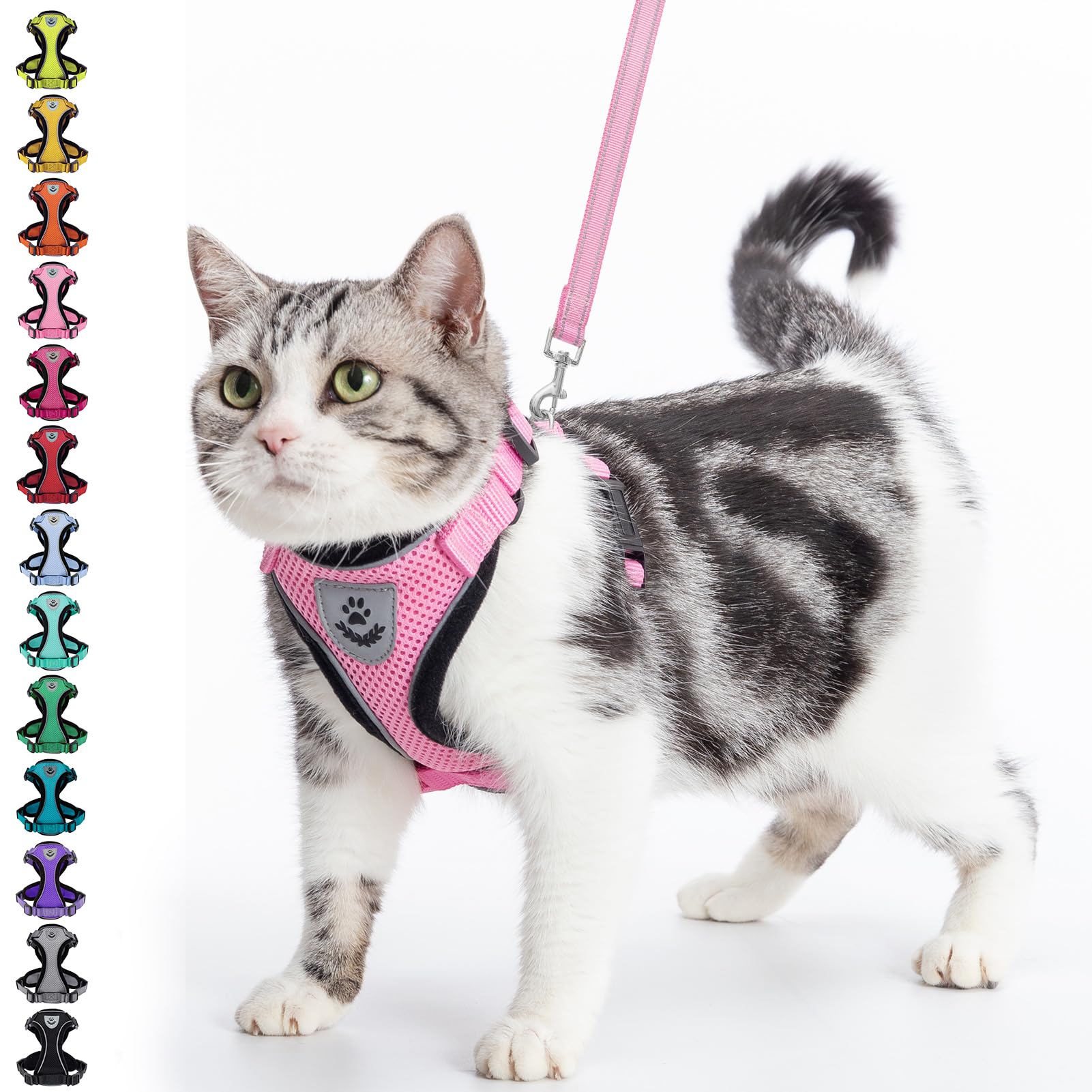 Pupteck Reflective Cat Harness And Leash Set Escape Proof - Pet Vest Harness For Cats Small Dogs Rabbits Bunny Adjustable Travel Walking Outside