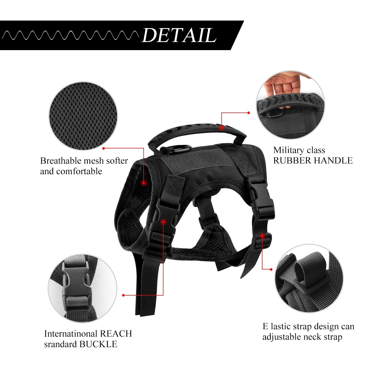 Hanshengday Tactical Service Dog Vest Harness, Outdoor Training Military K9 Patrol Dog Vest With Molle & Loop Panels Adjustable Tactical Dog Vest Harnesses With Handle (Xs, Black)