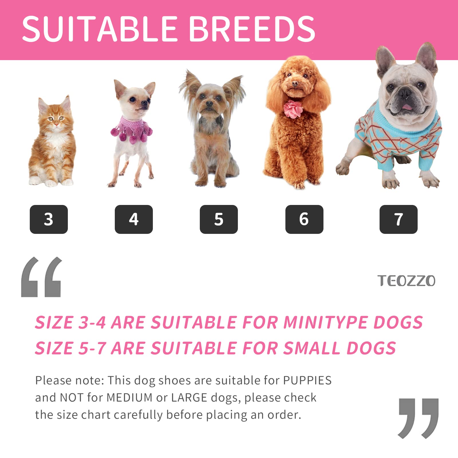 Teozzo Dog Boots & Paw Protector, Anti-Slip Sole Winter Snow Dog Booties With Reflective Straps Dog Shoes For Small Medium Dogs 4Pcs Pink 6