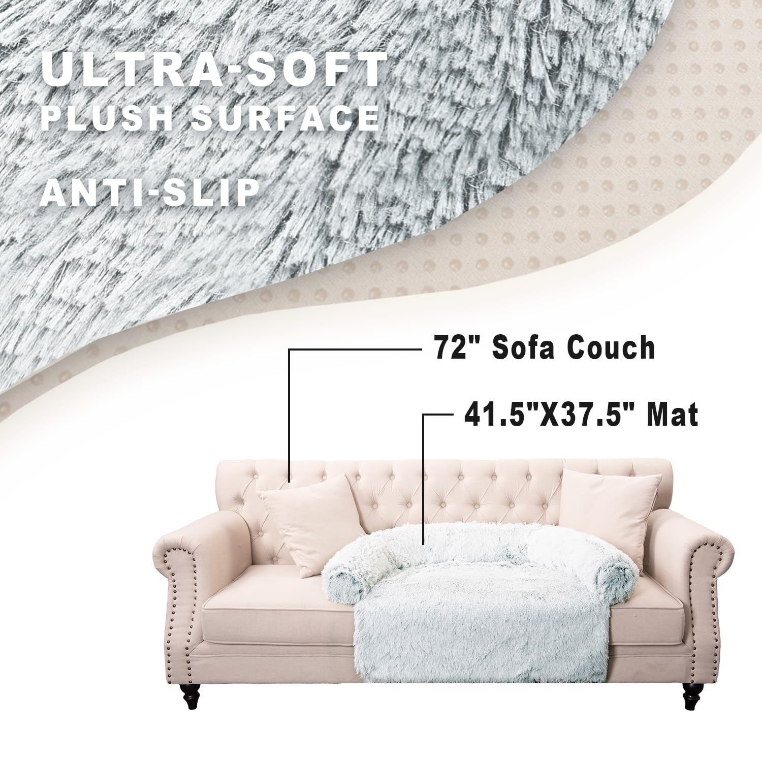 Tinaco Luxurious Calming Dogs/Cats Bed Mats, Washable Removable Couch Cover, Plush Long Fur Mat, Waterproof Lining, Perfect For Small, Medium And Large Pets (Gradient Gray, Xl)