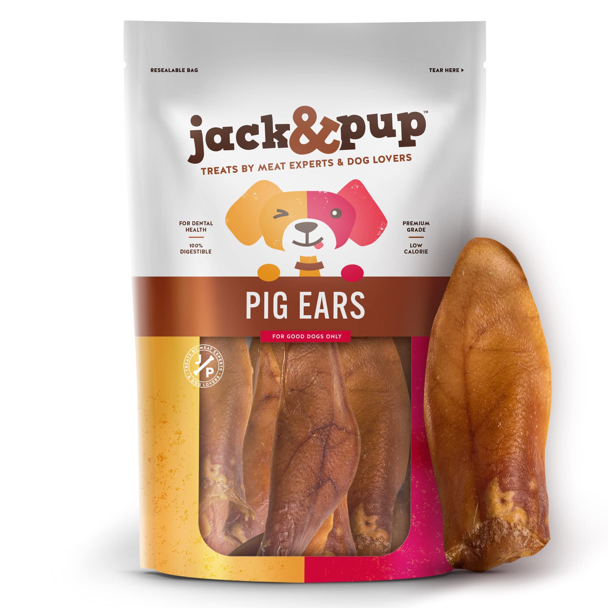 Jack&Pup Pig Ears for Dogs | Half Pigs Ears | Healthy Dog Pork Chews; Excellent Rawhide Alternative (30 Pack)