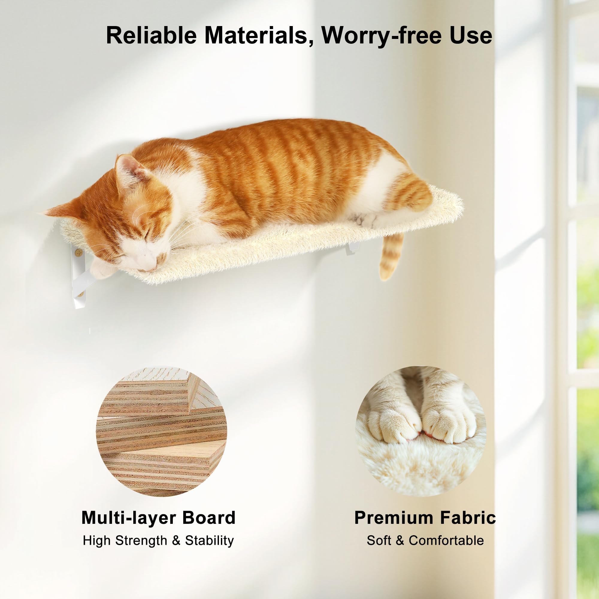 Fukumaru Cat Wall Shelves, Stable & Safe 4 In 1 Large Cat Walls Furniture Set, Wooden Kitten Climbing Wall With Scratching Post