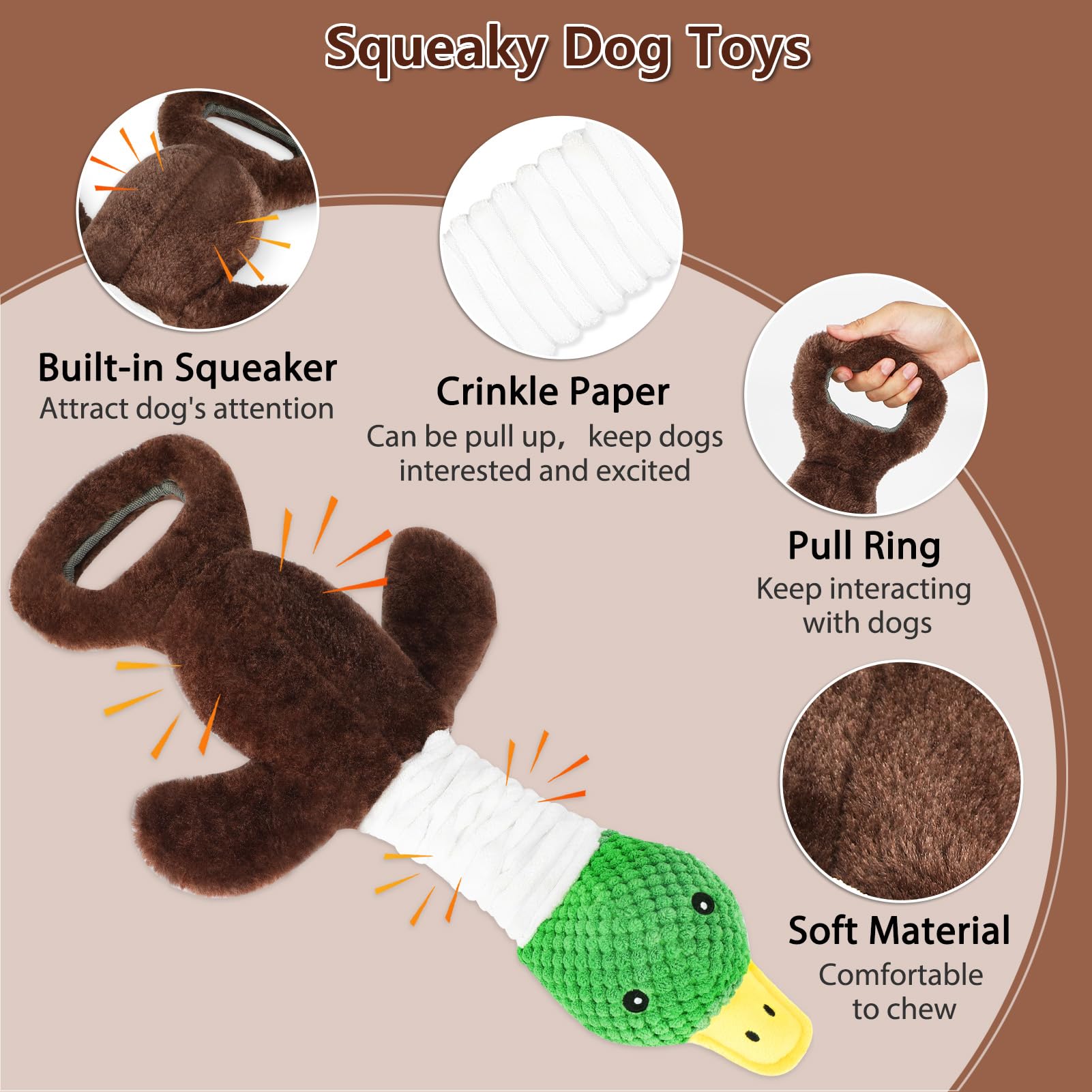 Plush Dog Toys For Large Dogs, Duck Stuffed Squeaky Dog Chew Toy With Crinkle Paper, Interactive Pull Puppy Toys - Tug Of War Do