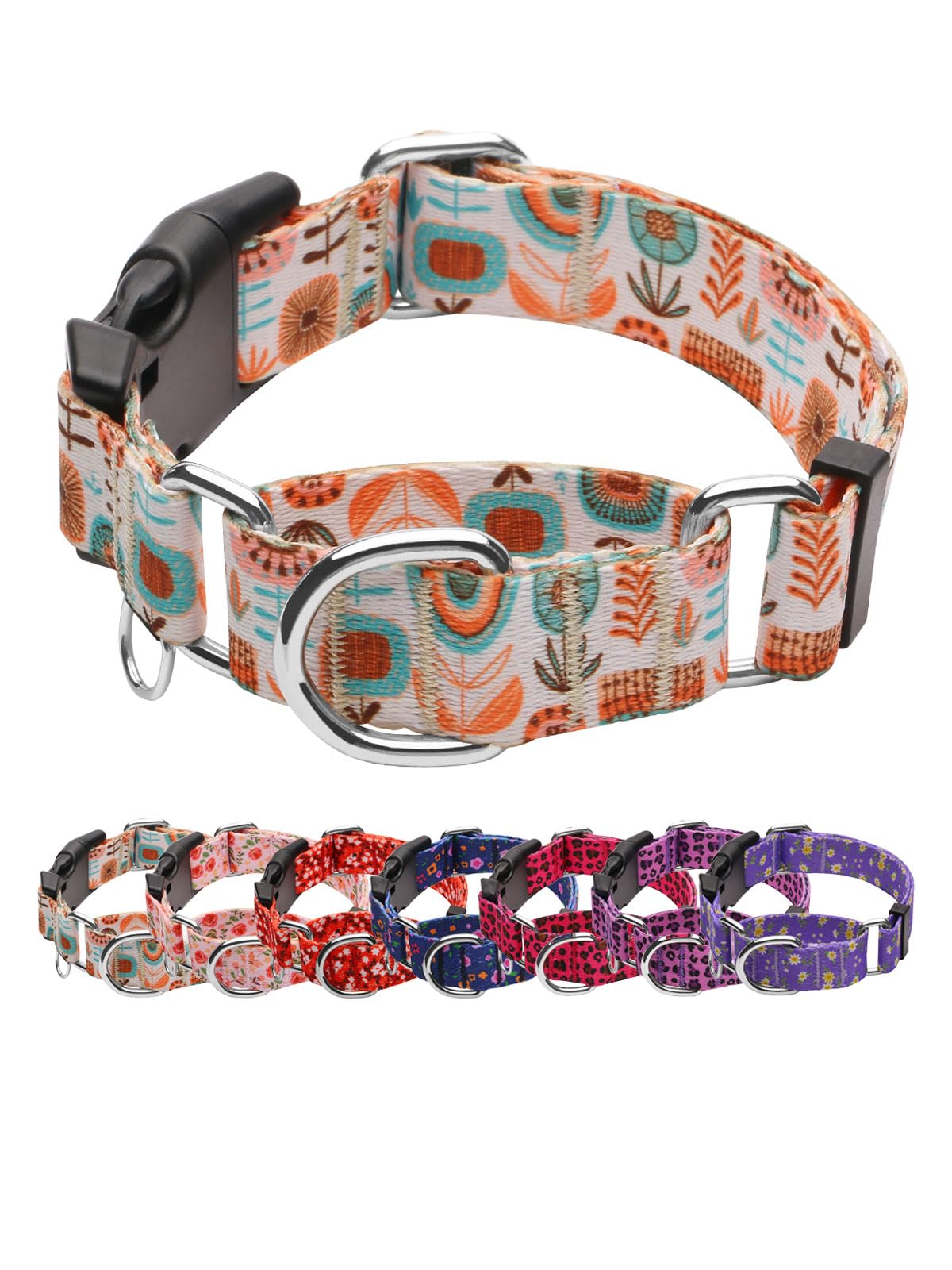 Joocpup Martingale Dog Collar With Tag Ring - Adjustable Soft Nylon No-Slip Design For Small, Medium & Large Dogs, Boho L