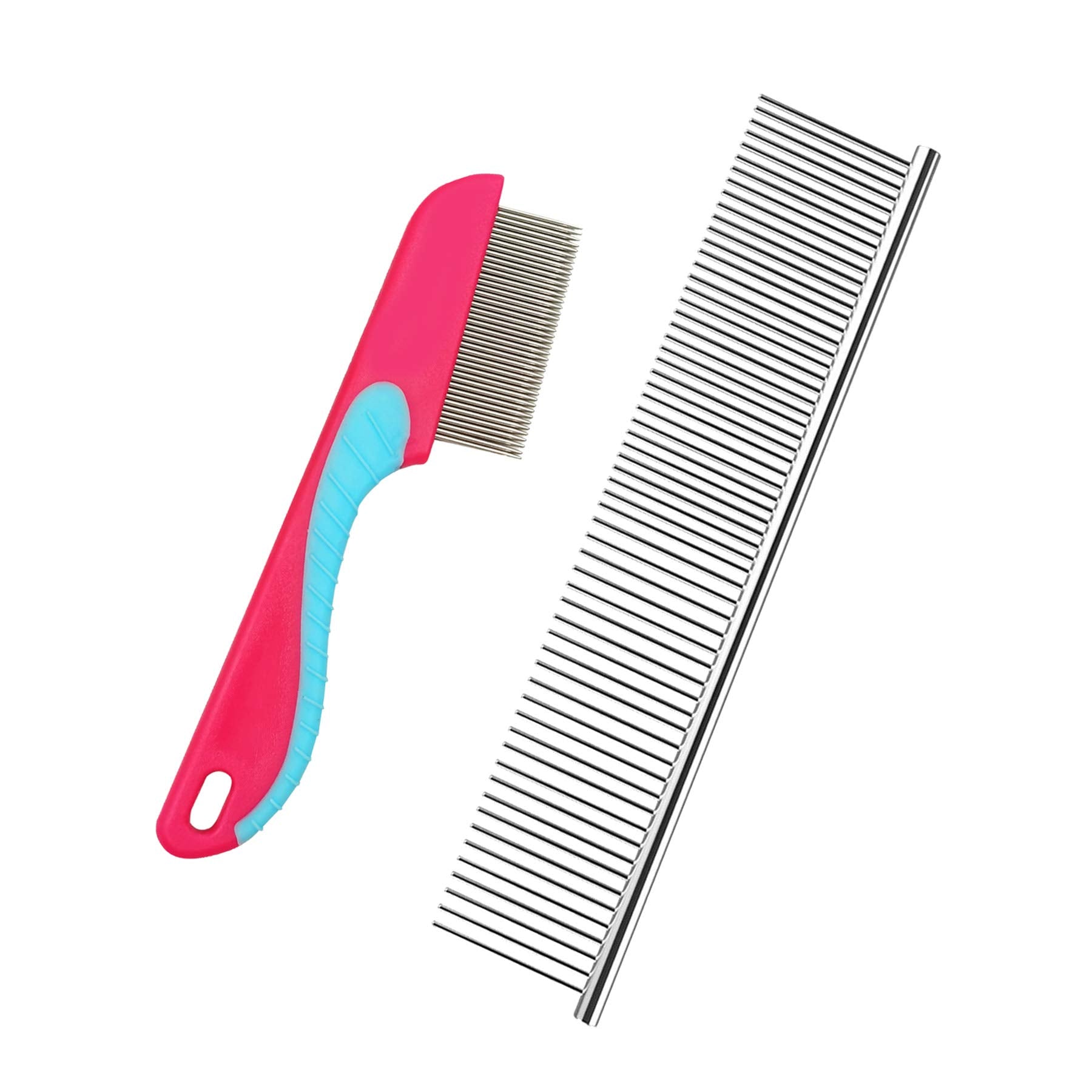 Jinshin Dog Comb,Cat Comb,Pet Combs,Metal Dog Comb,Pets Steel Comb,Cat Grooming Comb,Dog Grooming Comb (Silver+Pink)