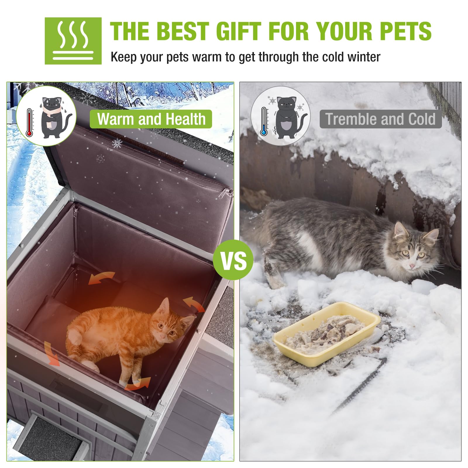 Cat House Outdoor Insulated Feral Cat Shelter For Winter