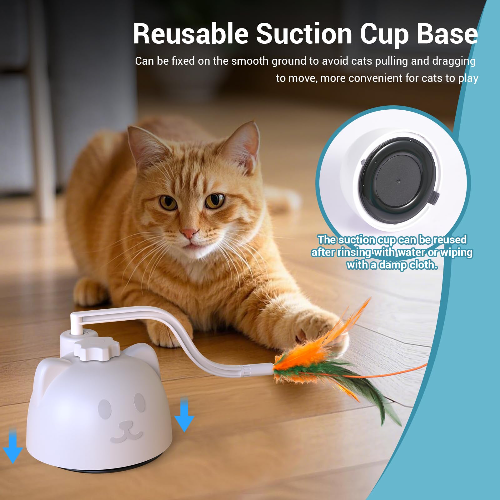WAKHJAKT Interactive Cat Toy Rechargeable, 2-in-1 Automatic Cat Toys with Hide/Seek Mode, Moving Concealed Feathers, Speed Adjus