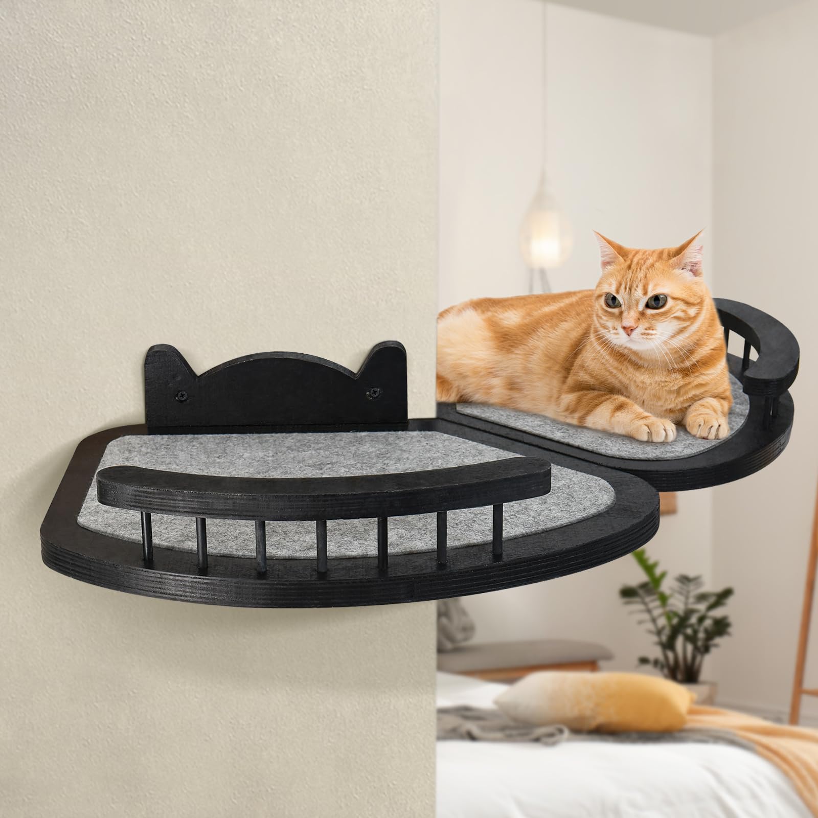 Wall-Mounted Cat Furniture - 2Pcs Shelves And Perches With 3 Steps And Scratching Pad, Climbing Condo Fit For Cats Up To 15Lbs,