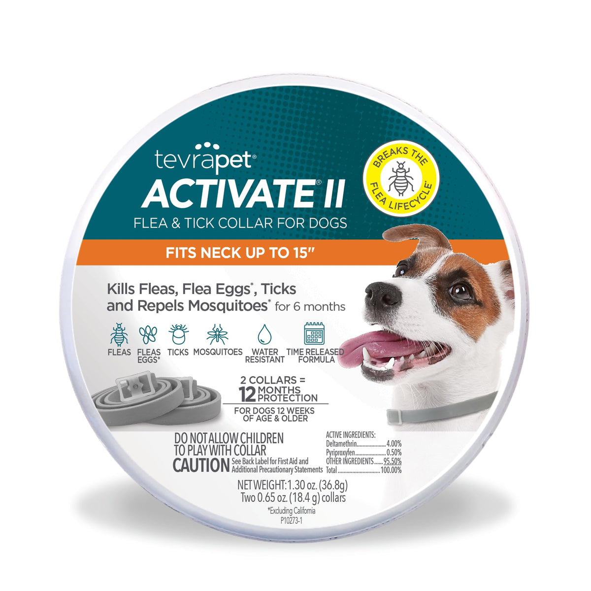 Tevrapet Activate Ii Flea And Tick Collar For Small Dogs, 12 Months Prevention, 2 Count, Fits Up 15'' Size Neck