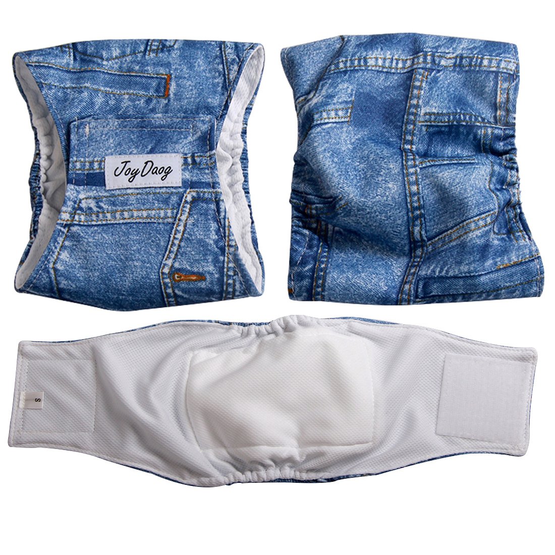 JoyDaog Jean Belly Bands for Small Dog Diapers Male Reusable Puppy Wrap XS,Pack of 3