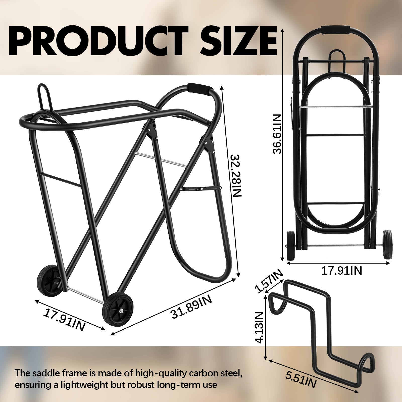 Kritkin Horse Saddle Tack Cart with Wheels, Rolling Iron Heavy Duty Saddle Wheeler with Hooks Foldable Horse Equipments Stable S