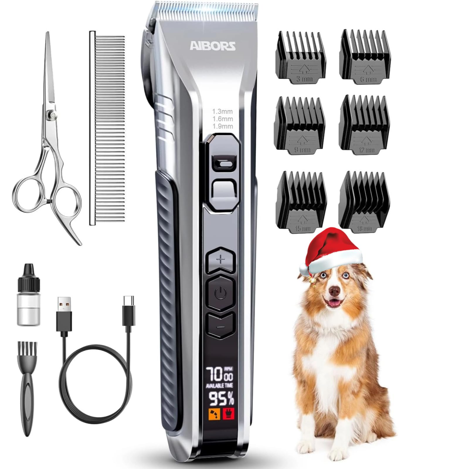 Dog Clippers For Grooming, Aibors 2500Mah Dog Shavers Kit For Grooming, Low Noise, Rechargeable Cordless Hair Clippers For Dogs 