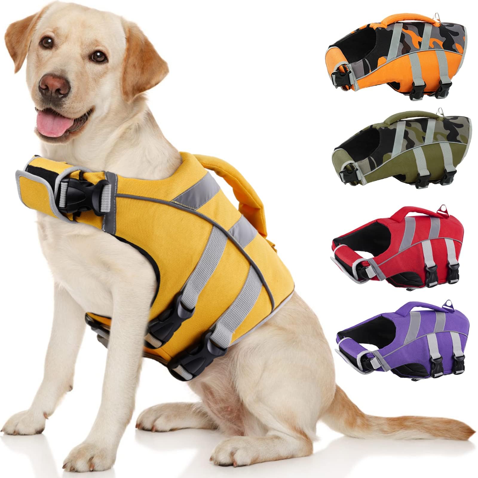 Dog Life Jacket With Reflective Stripes, Adjustable High Visibility Dog Life Vest Ripstop Dog Lifesaver Pet Life Preserver With High Flotation Swimsuit For Small Medium And Large Dogs