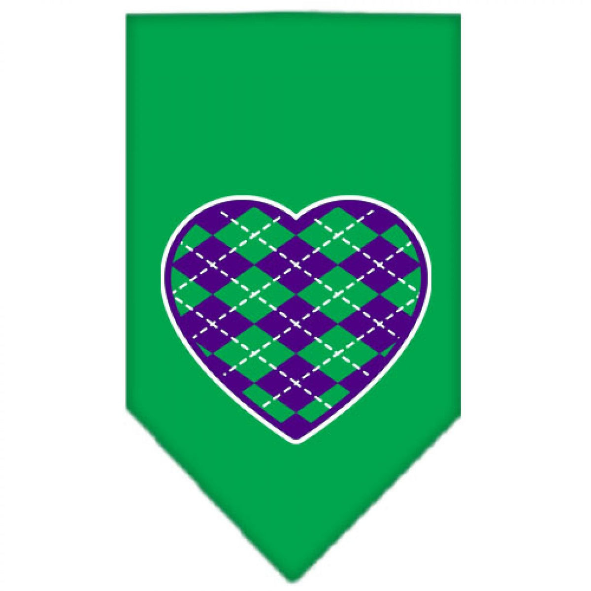 Pet and Dog Bandana Screen Printed, &quot;Argyle Heart Purple&quot; Emerald Green Large