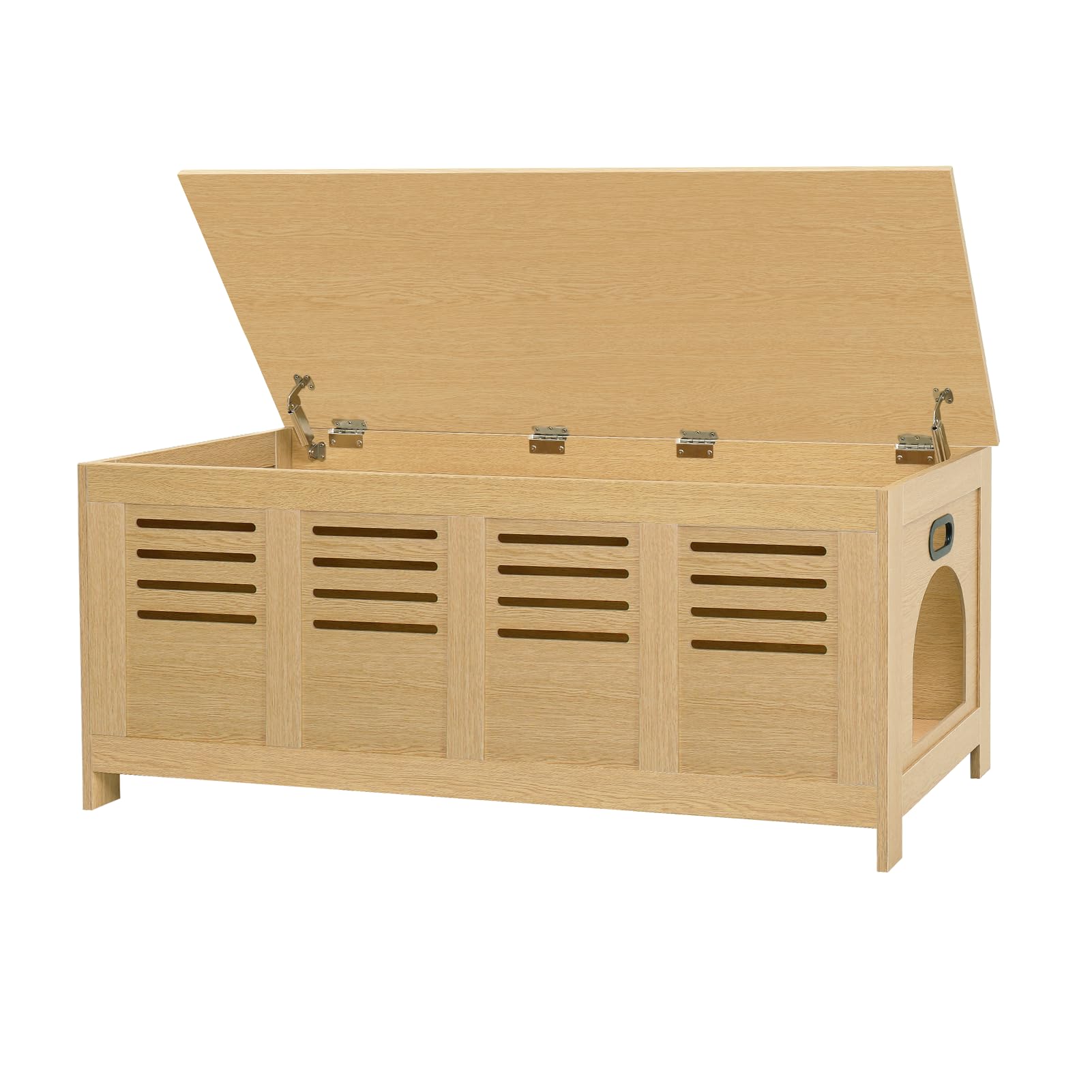 Dinzi Lvj Litter Box Enclosure Furniture For 2 Cats, Flip Top Opening Hidden Litter Box With Double Rooms, Dual Pet House With G