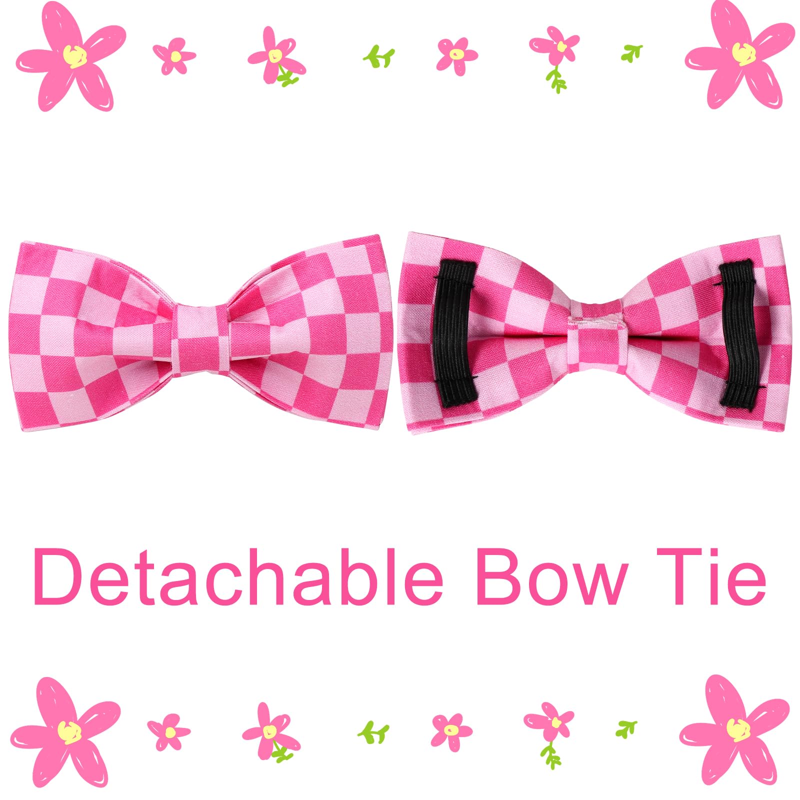 Up Urara Pup Dog Collar With Bow Tie,Pink Bow Dog Collar With Adjustable Buckle,Cotton Puppy Collar For Small,Medium,Large Dogs,