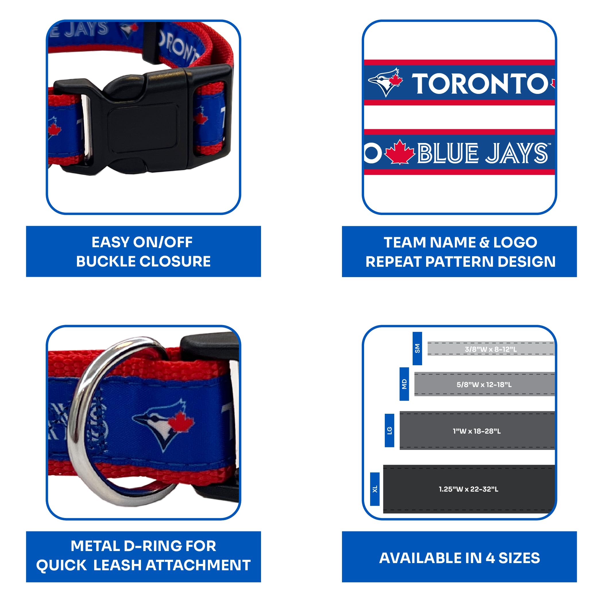 Mlb Pet Collar Toronto Blue Jays Dog Collar, Medium. Baseball Team Collar For Dogs & Cats. A Shiny & Colorful Dog & Cat Collar Licensed By The Mlb