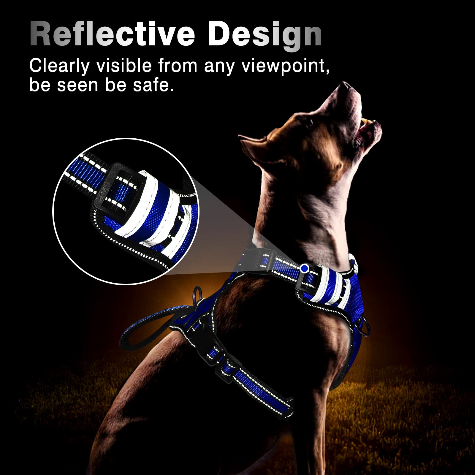 Winsee Service Dog Vest No Pull Dog Harness With 7 Dog Patches, Reflective Pet Harness With Durable Soft Padded Handle For Training Small, Medium, Large, And Extra-Large Dogs (Large, Dark Blue)