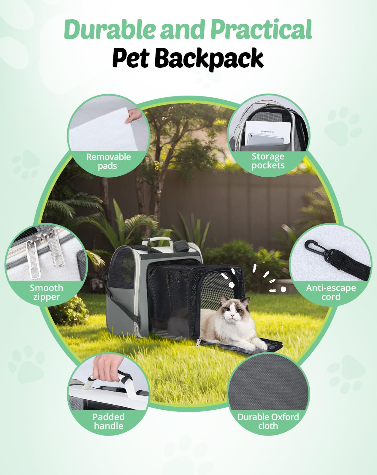 Large Cat Backpack Carrier, Expandable Roomy Pet Carrier Backpack For Medium Cat/Small Dog Puppy Under 18Lbs, Breathable Foldabl