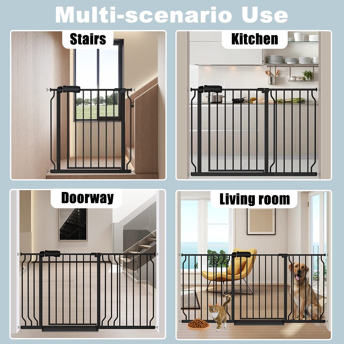 Flower Frail Extra Wide Baby Gate 57.5-62 Inch Black Walk THR Dog Gates Doorways House No Drill Pressure Mounted Auto Close Long
