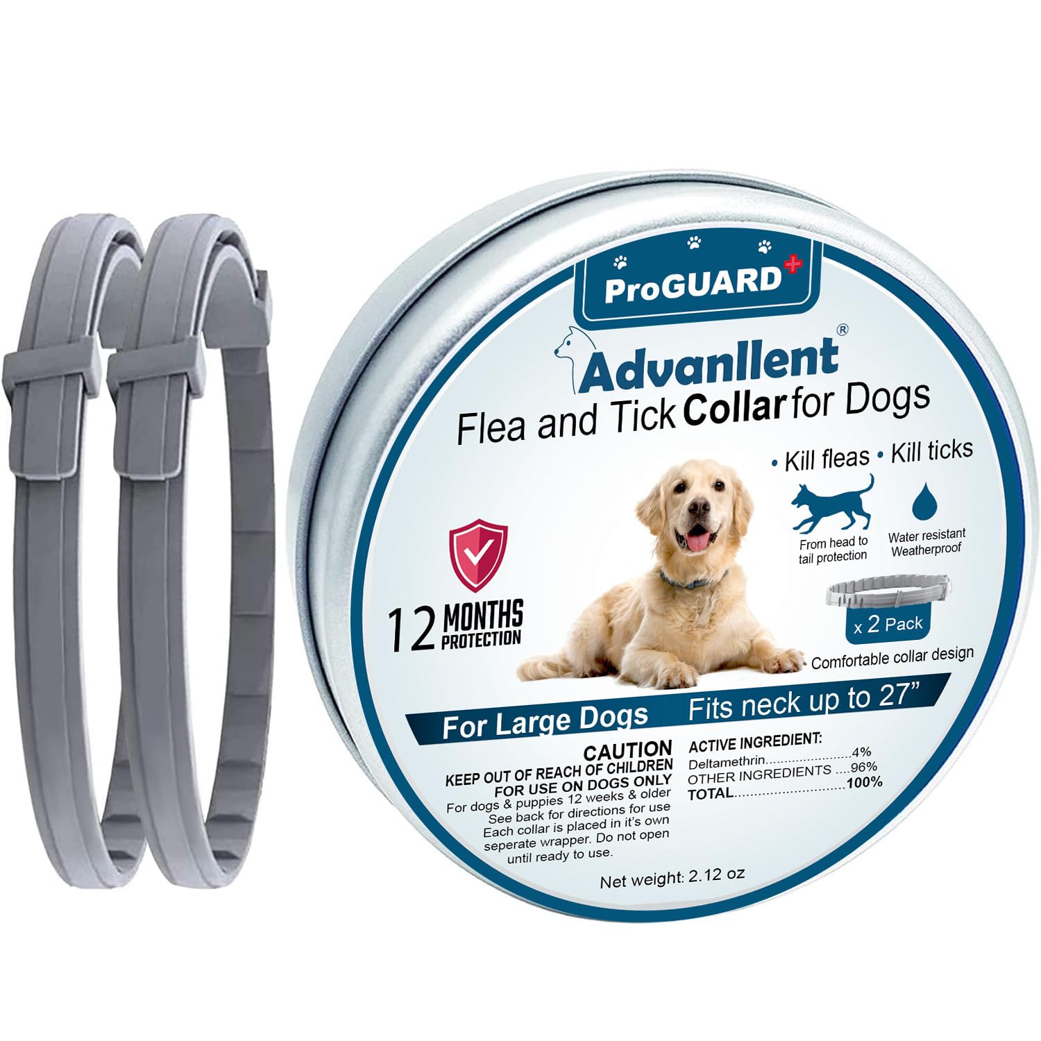 Advanllent Flea Collar For Dogs, Flea And Tick Prevention For Dogs Collar, Dog Flea And Tick Treatment, 2 Collars, 12 Months Pre