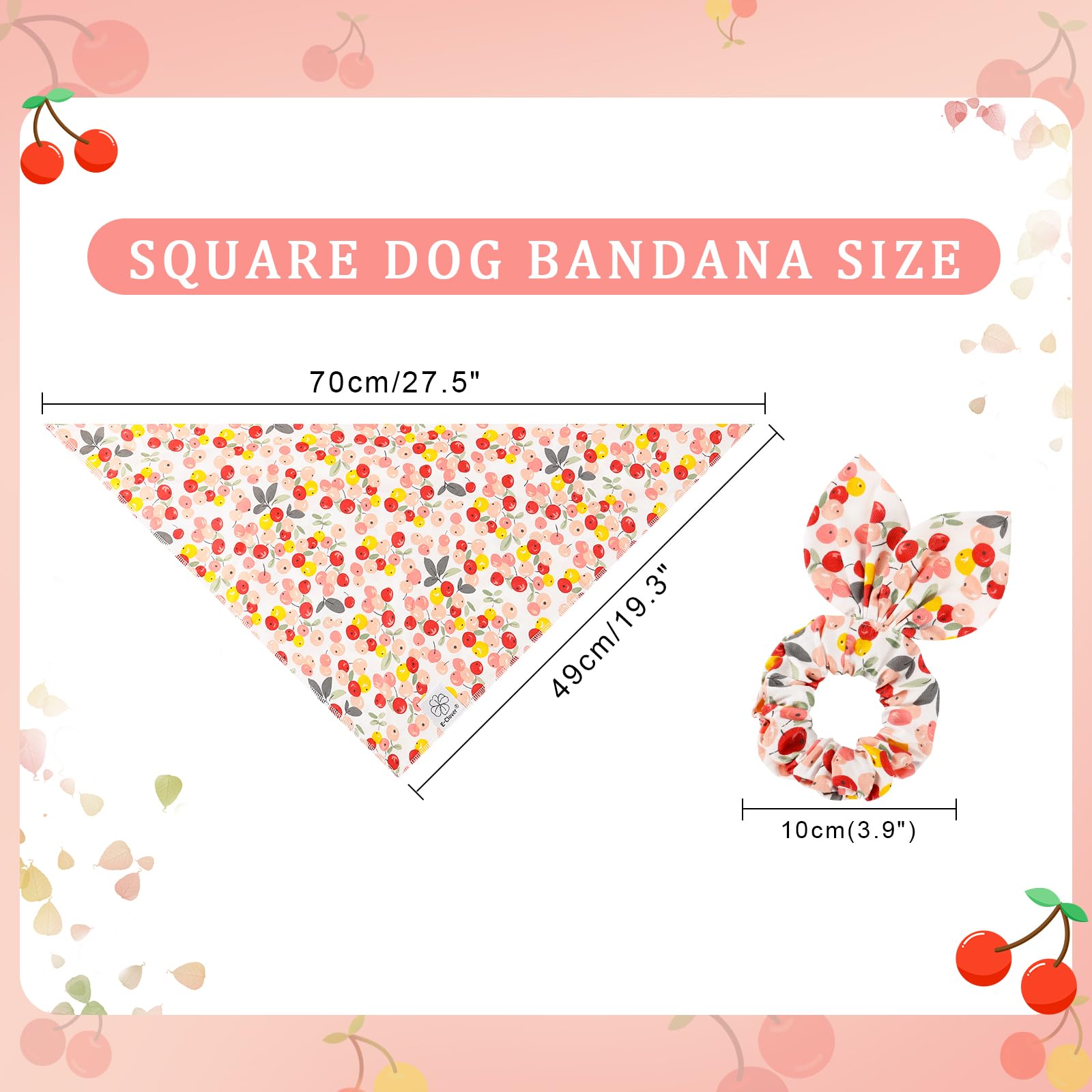 E-Clover Pink Floral Dog Bandanas & Matching Scrunchie Set Cute Dog Scarf Bibs Pet Bandana With Bow Tie For Medium Large Dogs Ow