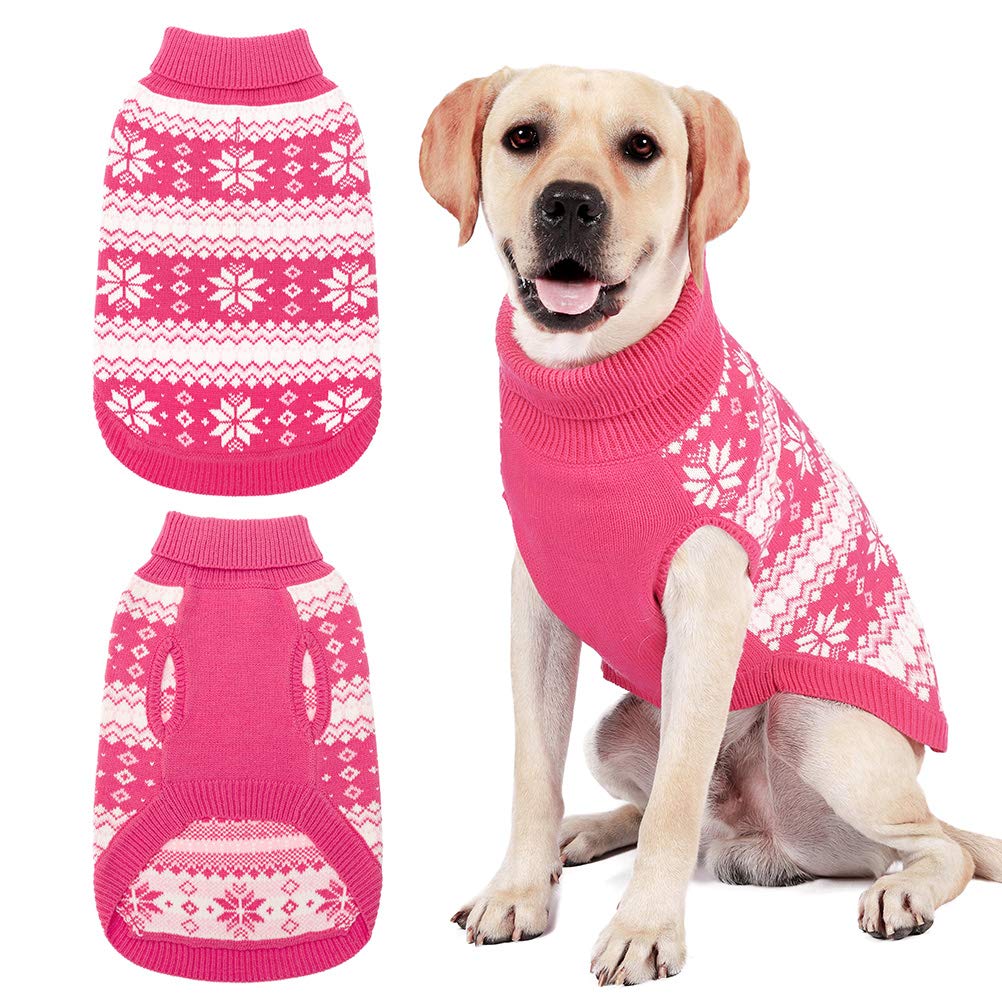 Kooltail Cable Knit Dog Sweater Turtleneck, Cold Weather Pullover Classic Knitwear, Snowflake Pattern Thick Warm Winter Pet Clothes, Dog Christmas Sweater For Small Medium Large Dogs Girl, Pink L