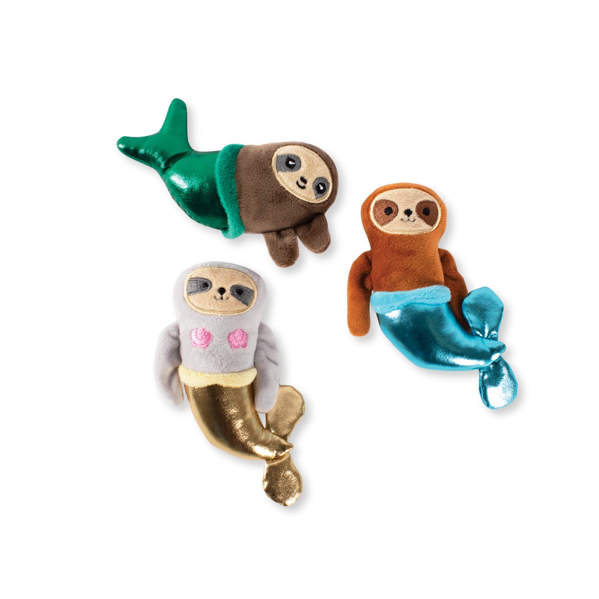 Fringe Studio Squeaker Pet Toy Set, Set of 3, Sloth Mermaids (289438), Multicolor