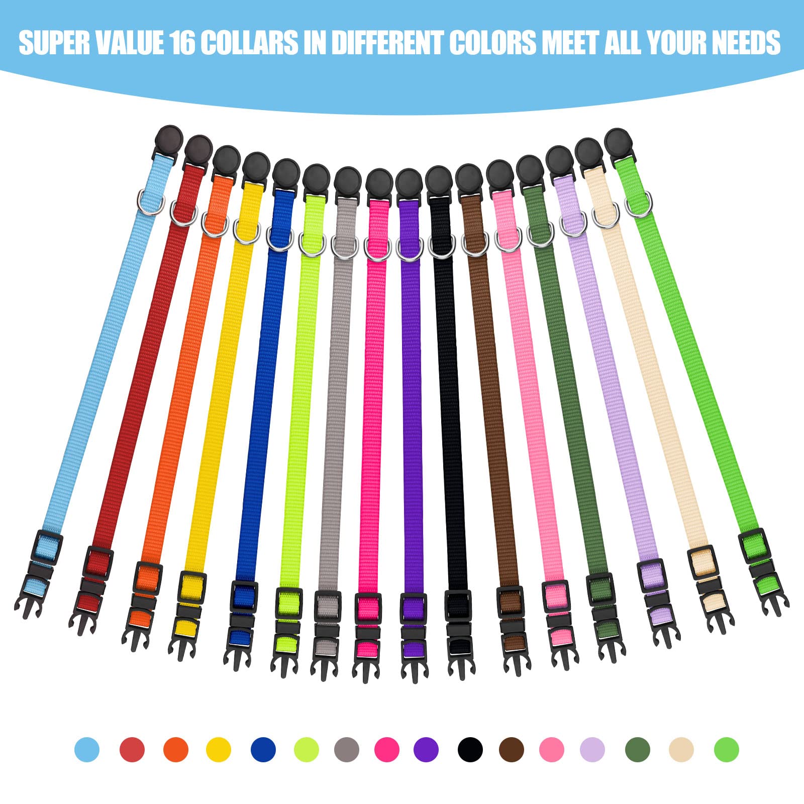16 PCS Puppy Collars, Safety Buckle Collars for Litter Nylon Adjustable Small Puppies, Breakaway ID Whelping Pet Supplies,Stuff,