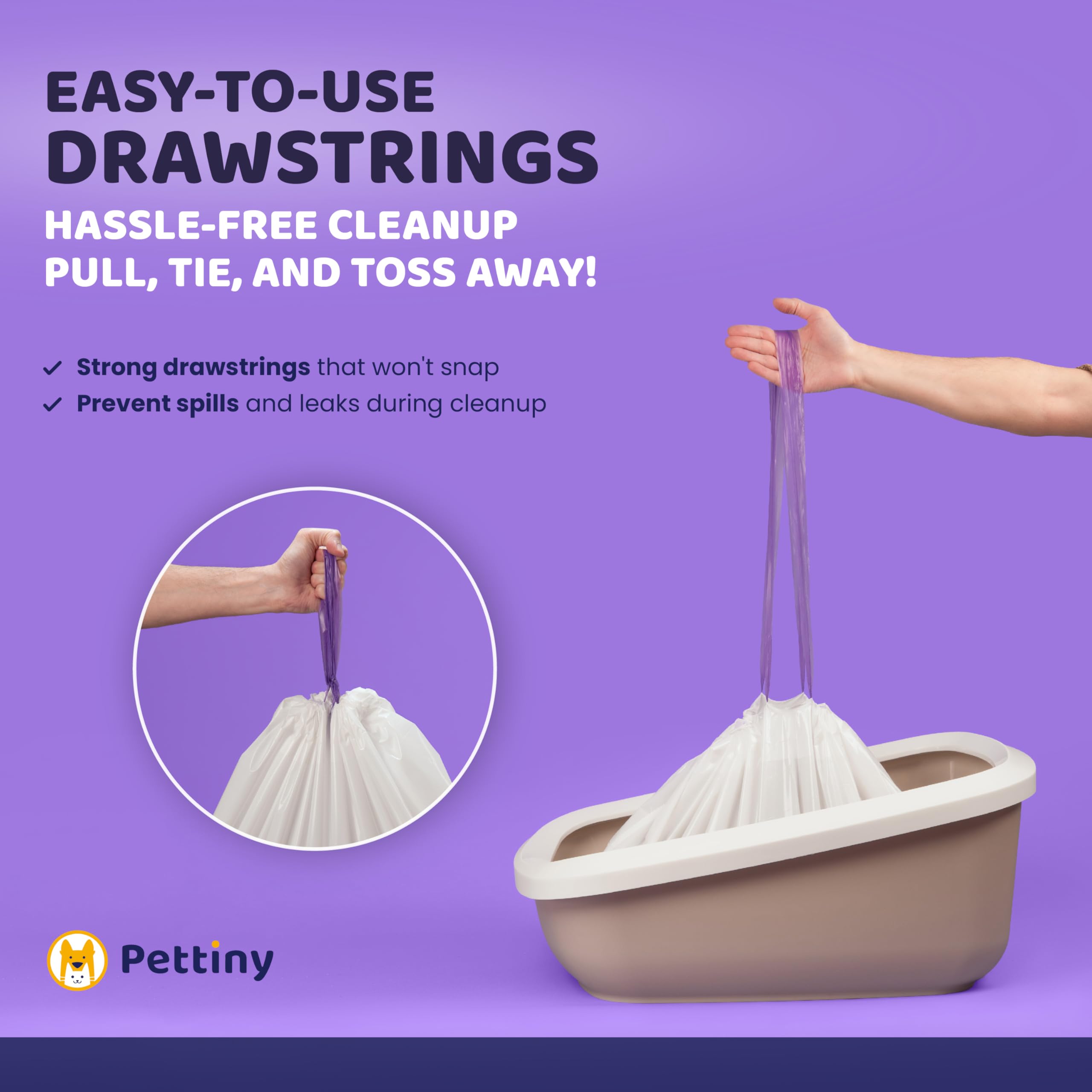 Pettiny 20 Jumbo Litter Box Liners With Drawstrings - Scratch Resistant Cat Litter Bags For The Biggest Litter Pan