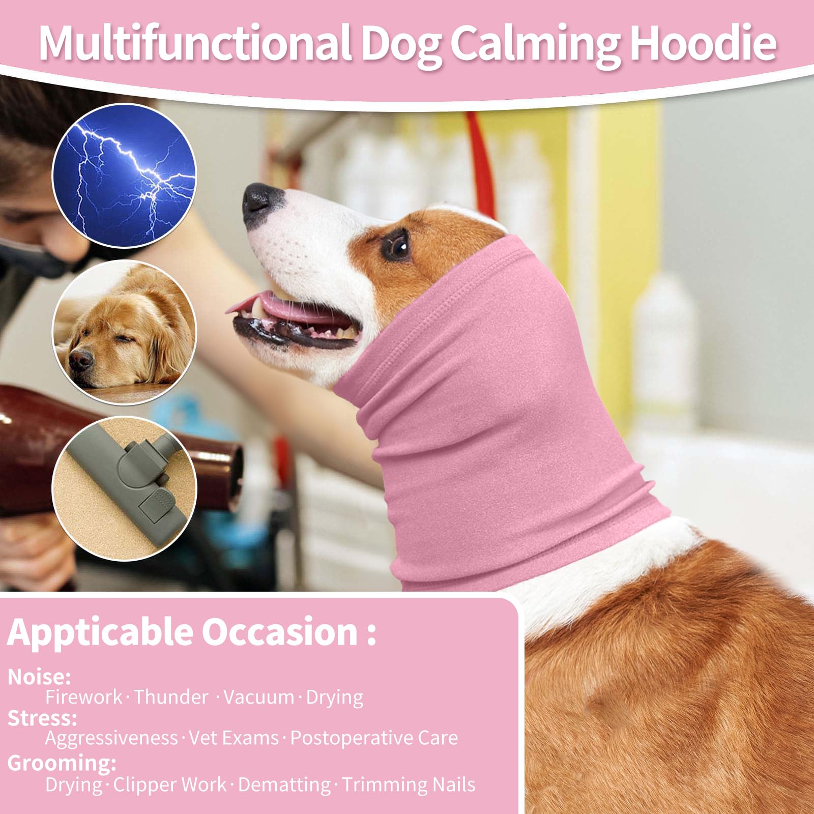 Nanaki Dog Calming Hoodie Ear Wraps For Dogs, Fireworks Ear Protection Head Muffs Doggy Warp Anxiety Relief, Doggy Hematoma Wrap