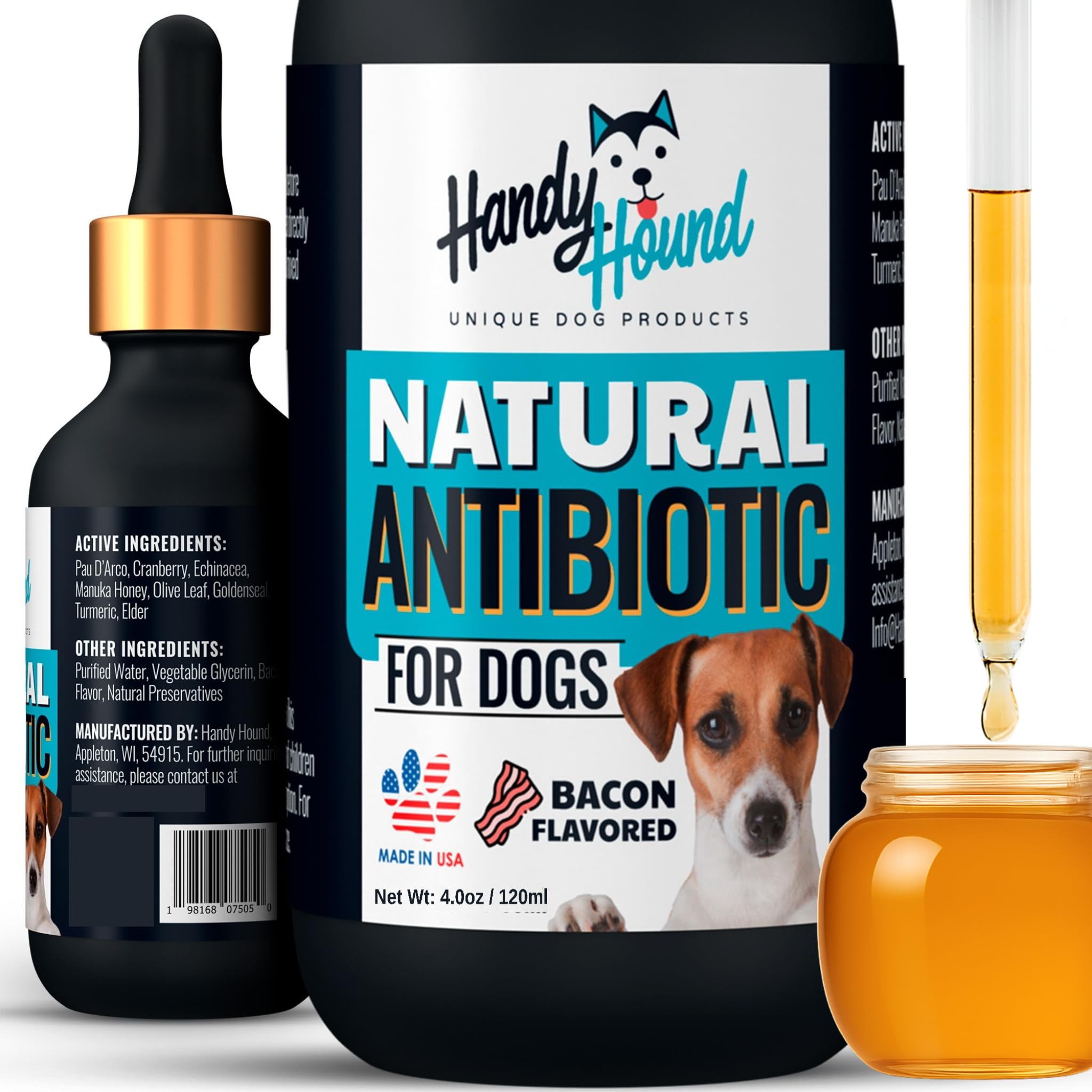 Natural Immune Support for Dogs - Herbal Supplement for Cough, Urinary Tract, Skin & Itch Support - Bacon Flavor (4 Oz)