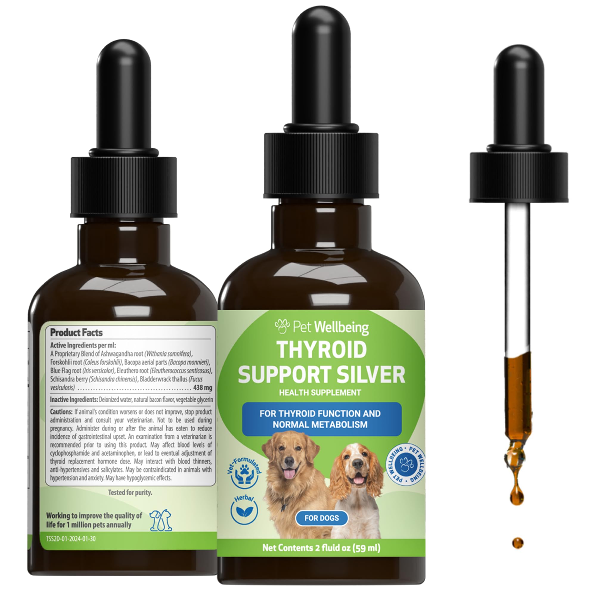 Pet Wellbeing Thyroid Support Silver for Dogs - Holistic Energy & Metabolism Support with Ashwagandha & Forskohlii, Canine Thyro