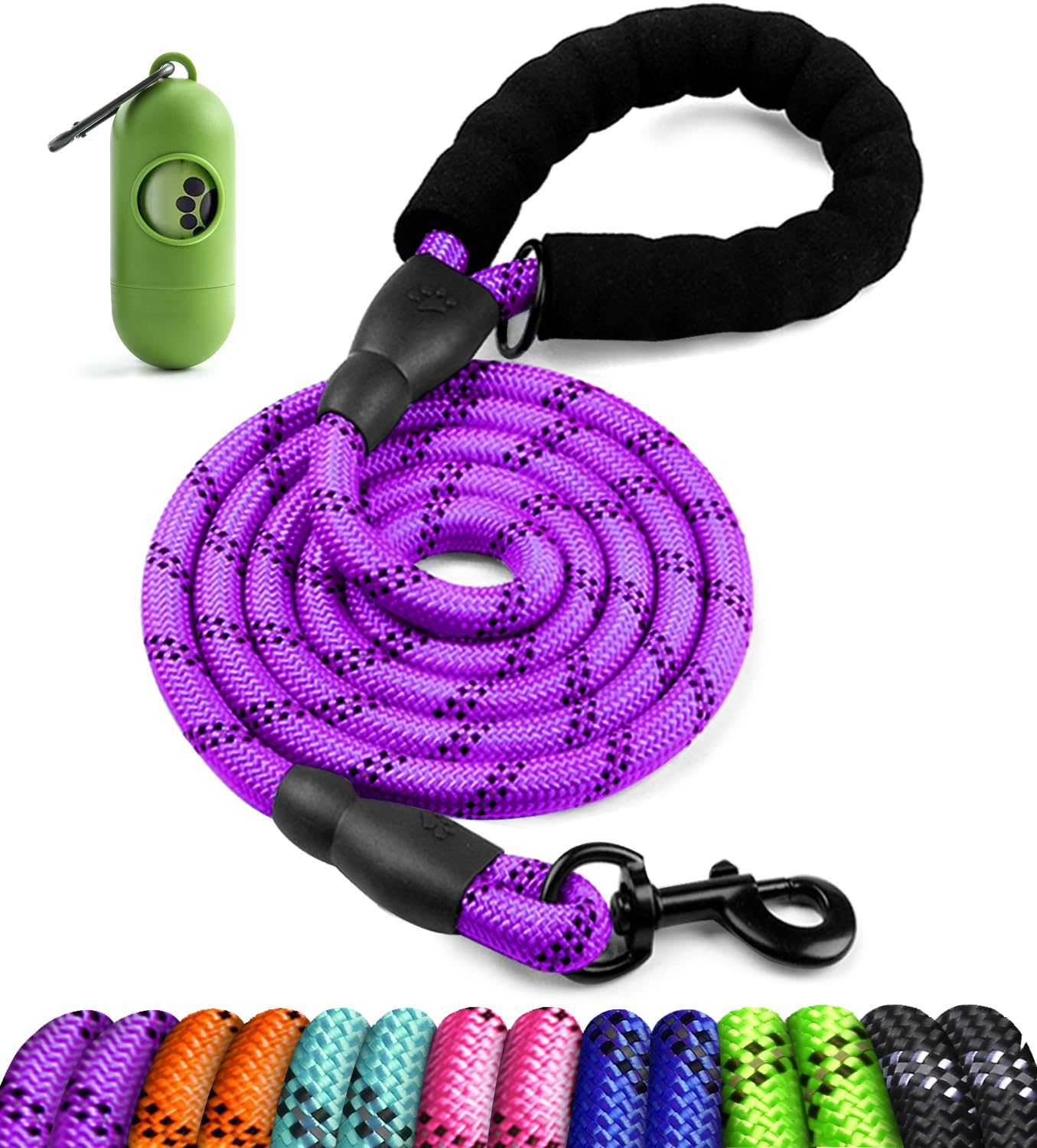 Cooyoo Dog Leash 6 Ft Heavy Duty - Comfortable Padded Handle - 1/2 Inch Reflective Dog Leash For Medium Large Dogs With Poo Bag 