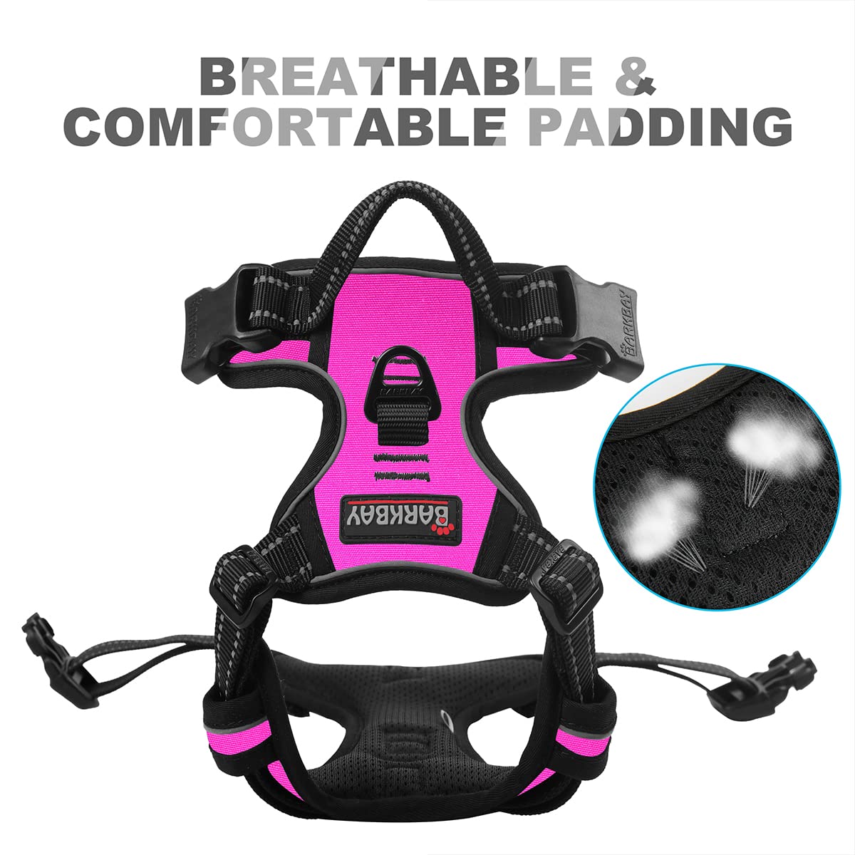 Barkbay No Pull Dog Harness Front Clip Heavy Duty Reflective Easy Control Handle For Large Dog Walking(Pink,Xl)