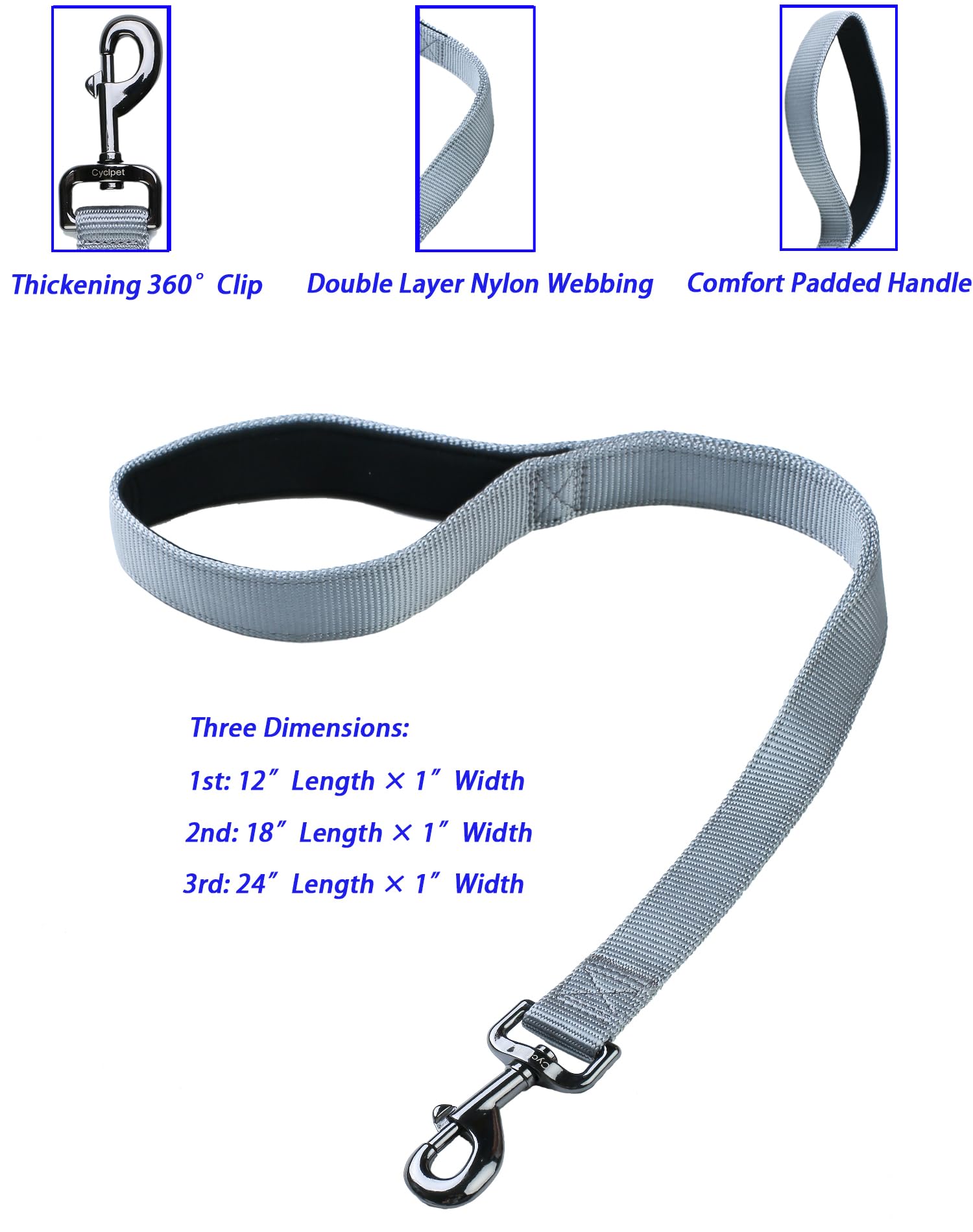 Cyclpet Premium 24 Inches Nylon Short Dog Leash With Heavy Duty Clip And Comfortable Padded Handle For Large Medium Breed Dogs D