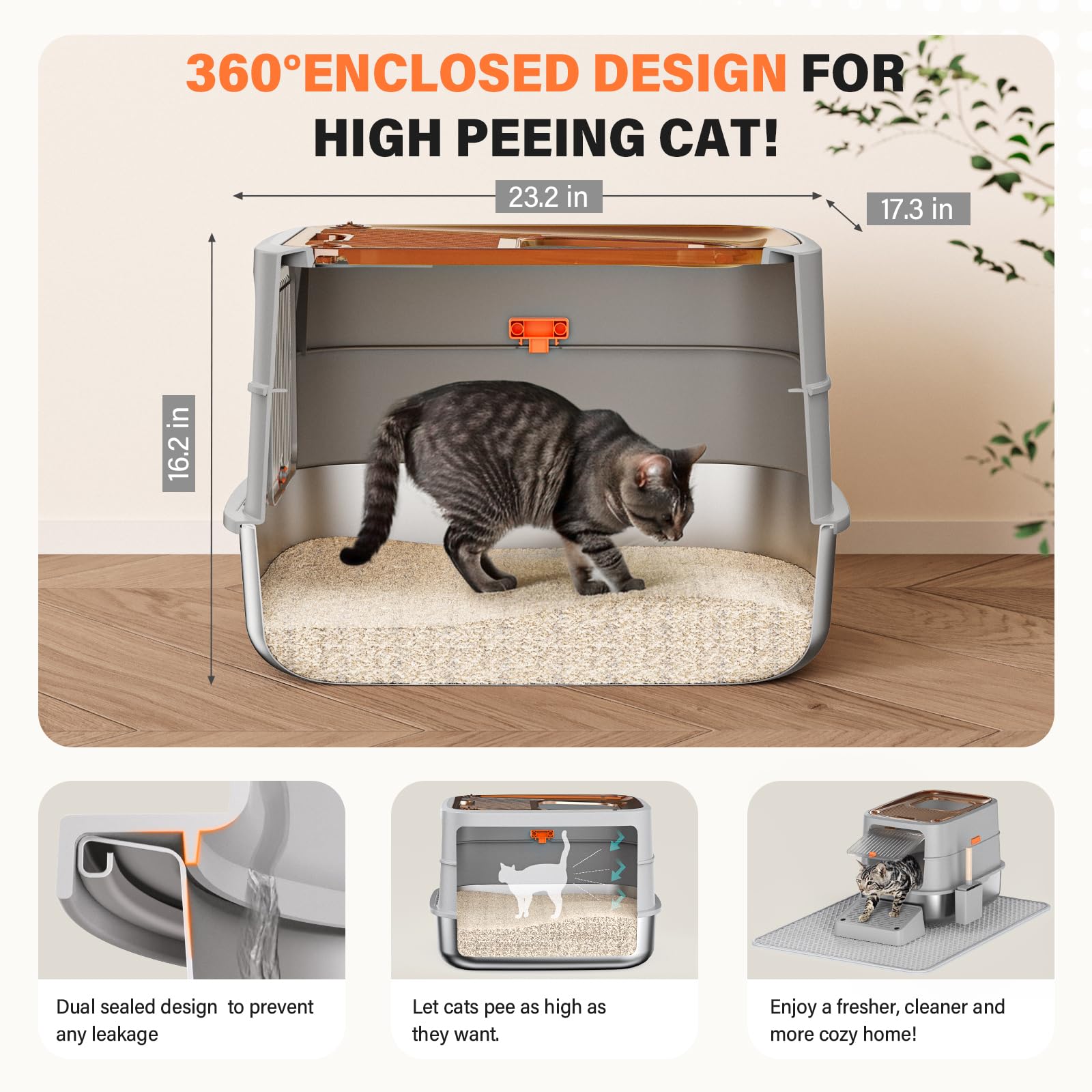 Htii- Stainless Steel Cat Litter Box, Extra Large Box For Cats, Enclosed Metal Kitty Litter Box With Litter Scooper, Odor-Urine-