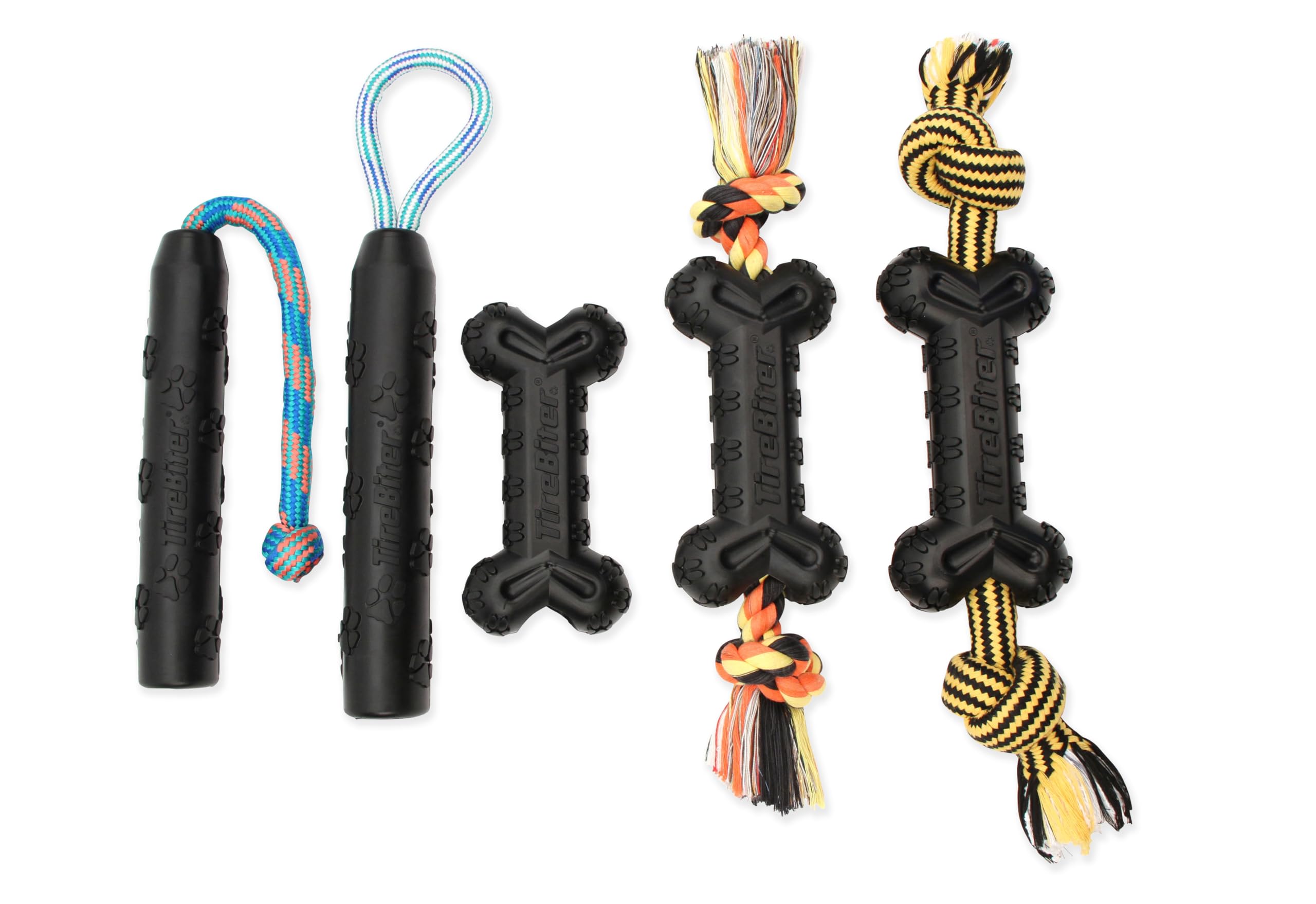 Mammoth Pet Products Tirebiterii E With Cotton-Poly Rope – Natural Rubber Dog Toys For Extreme Chewers – Dog Toys For Extra Long Interactive Play – Aggressive Chewer Toys For Dogs - Large 16”, Black (31023F)