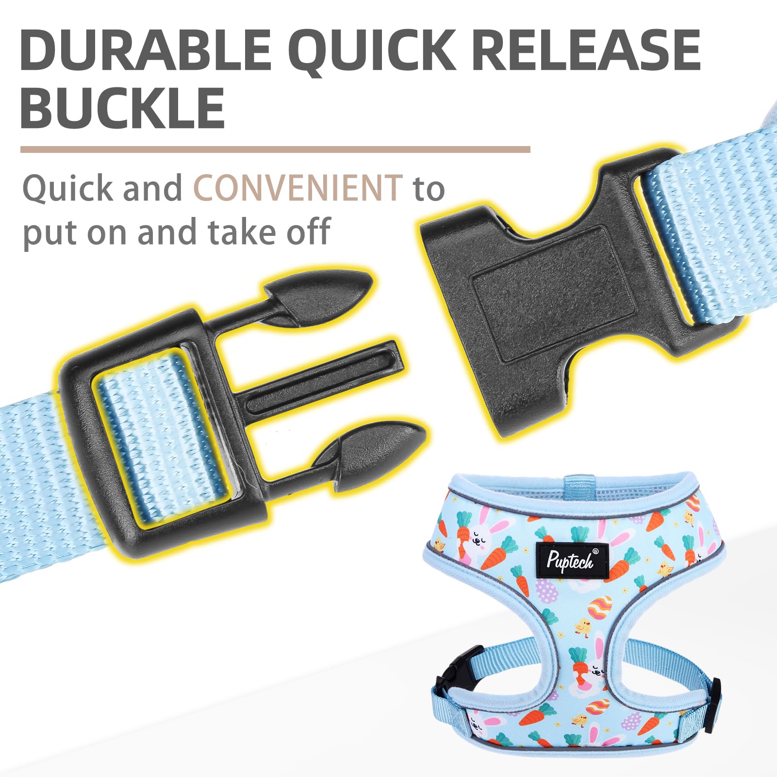 Pupteck Soft Mesh Dog Harness And Leash Set Pet Puppy Cat Comfort Padded Vest No Pull Harnesses, Easter Blue, S