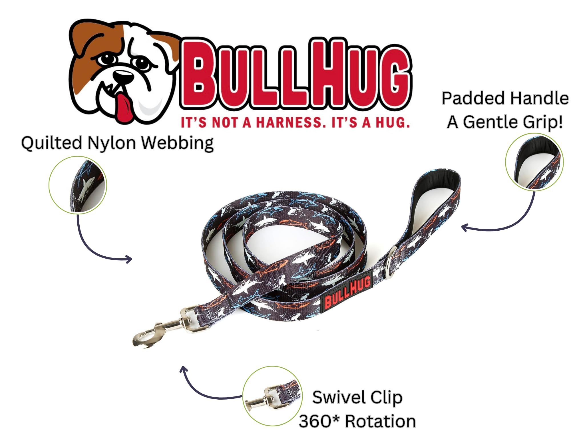 Bullhug 6 Ft Bulldog Leash With Padded Handle. Perfect For Bulldogs, French Bulldogs, Pugs & All Breeds. Leashes For Walking, Tr