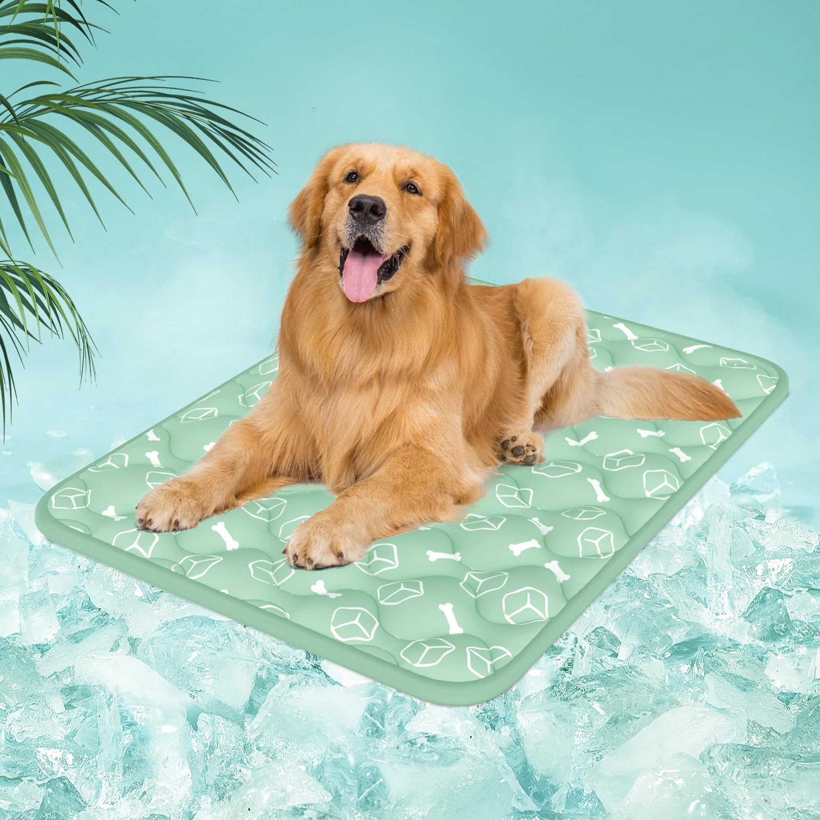 Rywell Dog Cooling Mat 2.0, Nature Green,44 x 32 Thick & Durable Cooling Mat for Extra Large Dogs, Long-Lasting Cool with Waterp