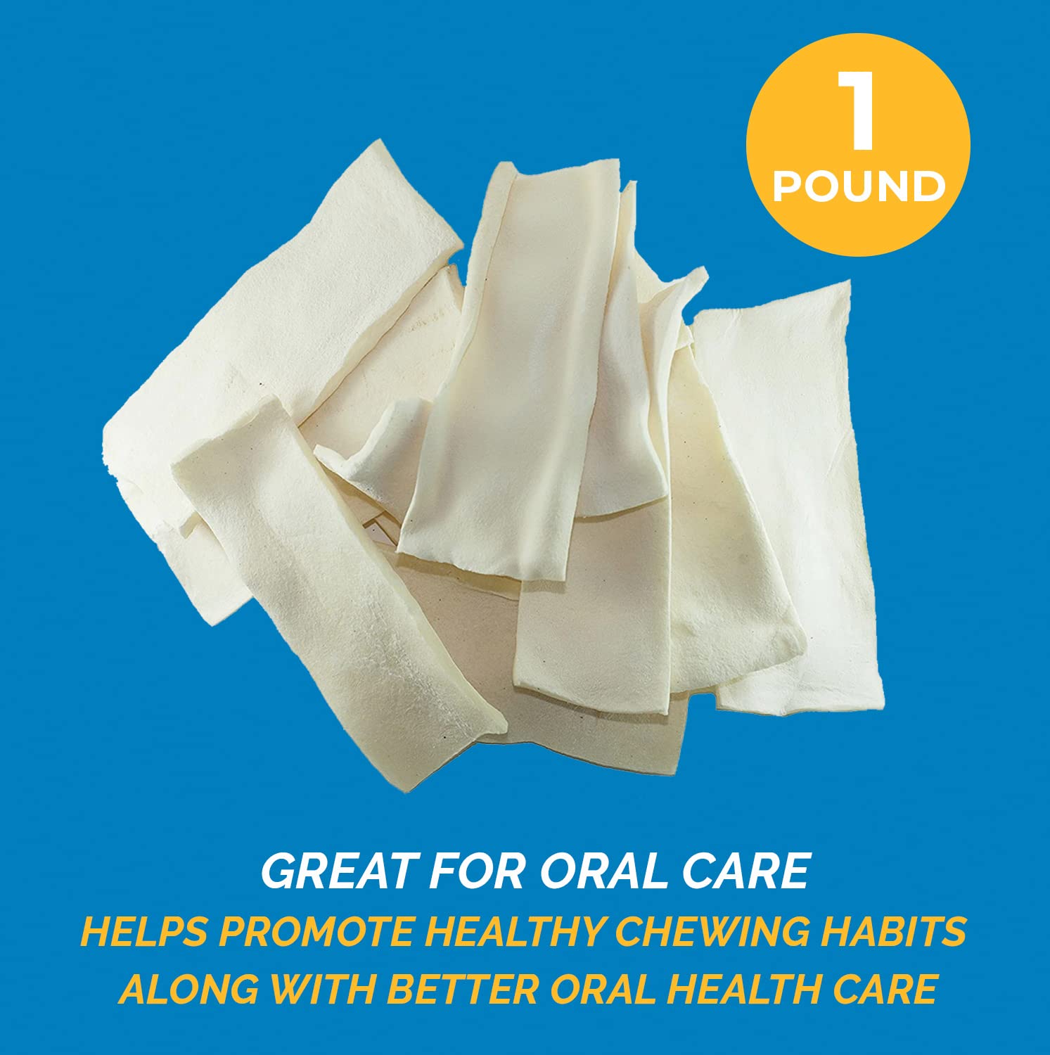 123 Treats Rawhide Chews Dog Chips, Premium Beef Hide (1 Pound) Natural Grass Fed Livestock with No Hormones, Additives or Chemi